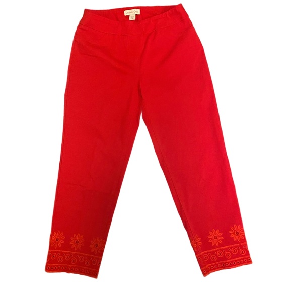Coldwater Creek Vibrant Red Pull On Pant with eyelet Hem - Picture 2 of 5